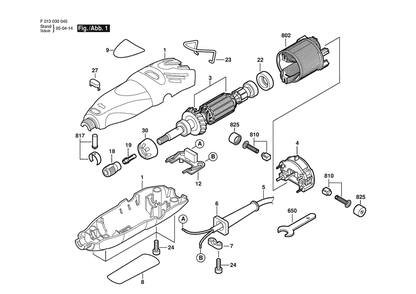 Section 1 Diagram and Parts List for 300 F 013 030 053 Dremel Router