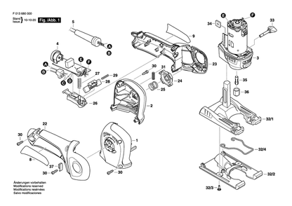 Figure 1 Diagram and Parts List for 6800 F013680000 Dremel Hammer Drill