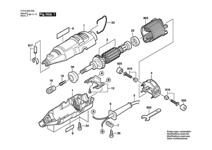 Section 1 Diagram and Parts List for 200 F 013 020 046 Dremel Router