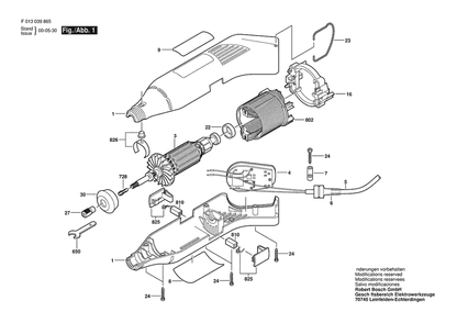 Section 1 Diagram and Parts List for 400,398 F 013 039 845 Dremel Router