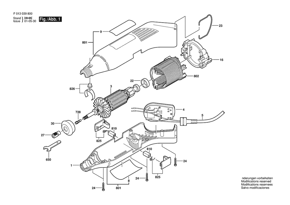 Section 1 Diagram and Parts List for 398VS120V F 013 039 807 Dremel Router