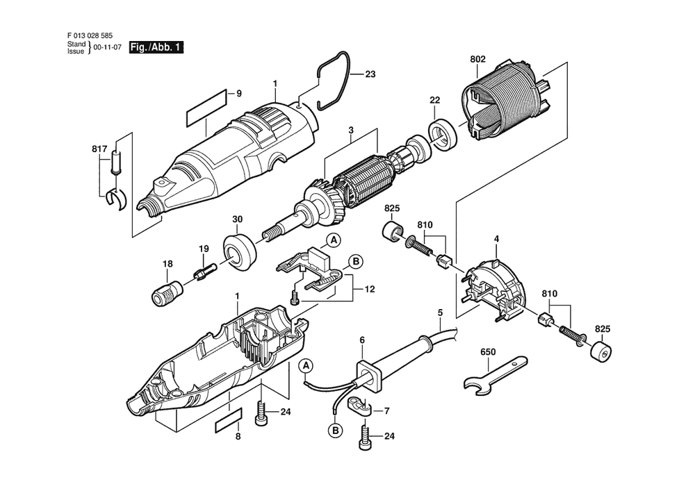 Section 1 Diagram and Parts List for 395T6VS F 013 039 568 Dremel Router