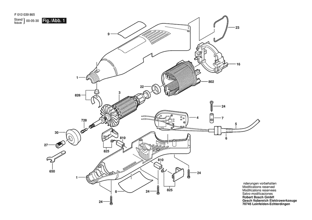 Section 1 Diagram and Parts List for 400,398 F 013 039 845 Dremel Router