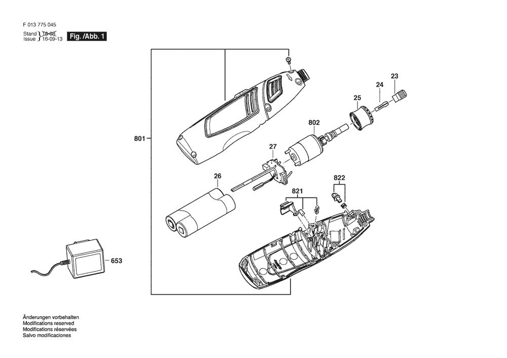 Section 1 Diagram and Parts List for 7750 F 013 775 045 Dremel Hammer Drill