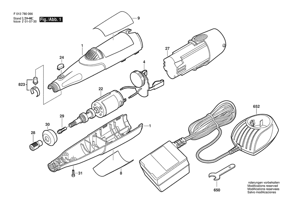 Section 1 Diagram and Parts List for 78096V F 013 780 066 Dremel Router