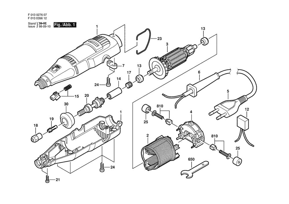 Section 1 Diagram and Parts List for 0276MTOOL F 013 027 607 Dremel Router