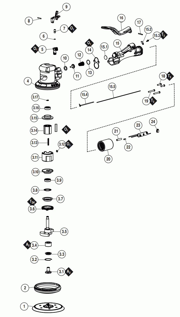 Section 1 Diagram and Parts List for 58603  Dynabrade Sander
