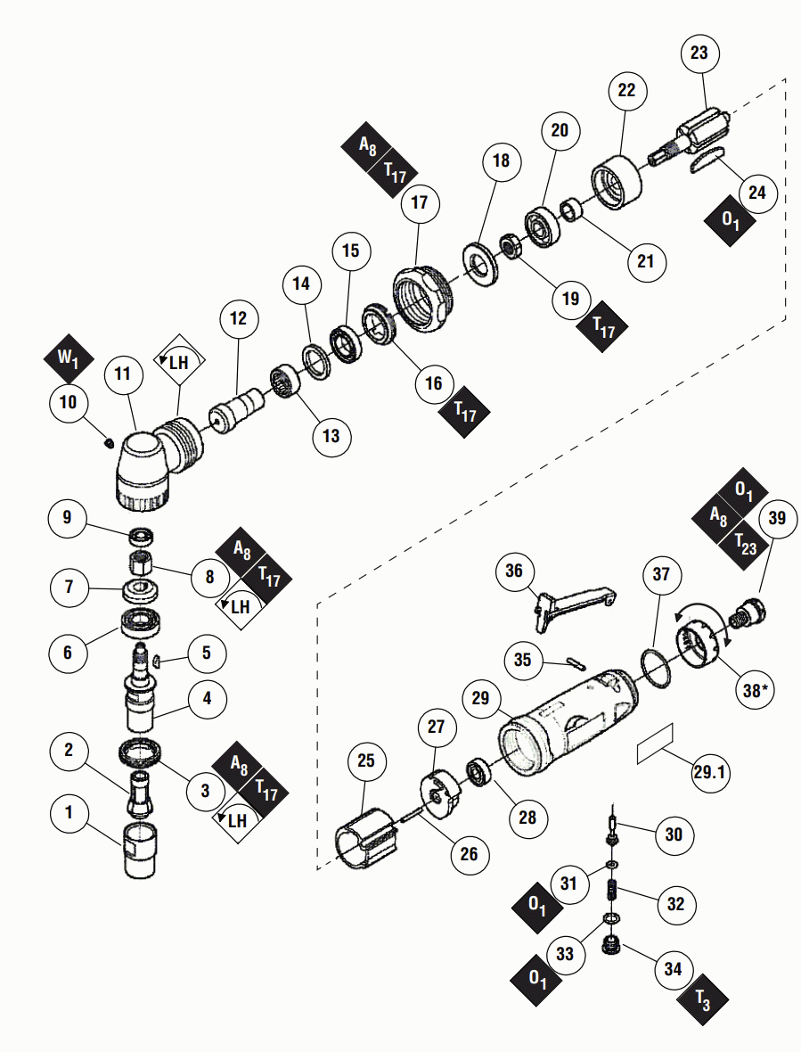 Section 1 Diagram and Parts List for DGR31  Dynabrade Grinder