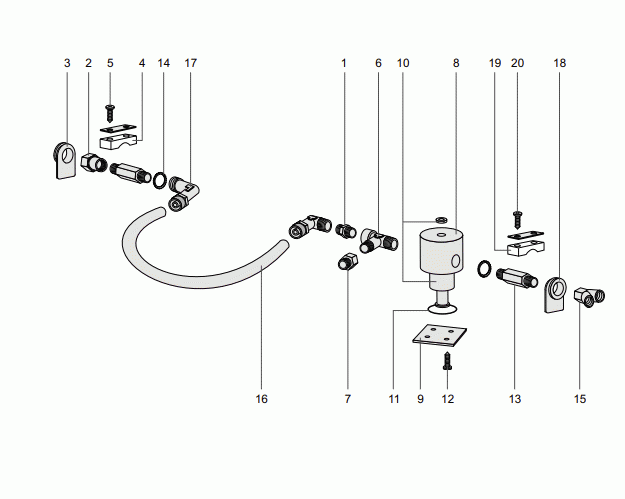 Pneumatic Tool Supply Line Diagram and Parts List for 61403  Dynabrade Dust Collector