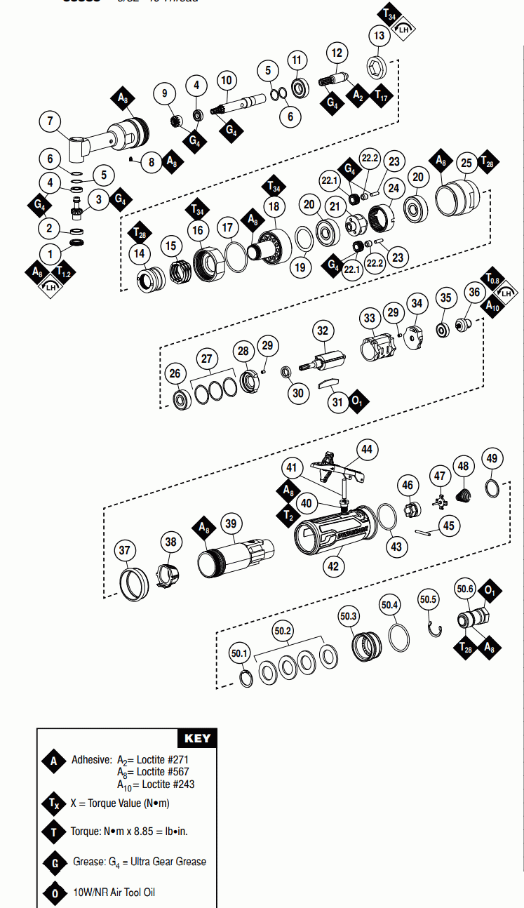 Section 1 Diagram and Parts List for 55585  Dynabrade Drill