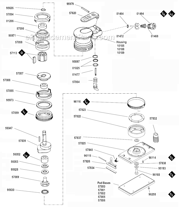 Page A Diagram and Parts List for 10171  Dynabrade Sander Polisher