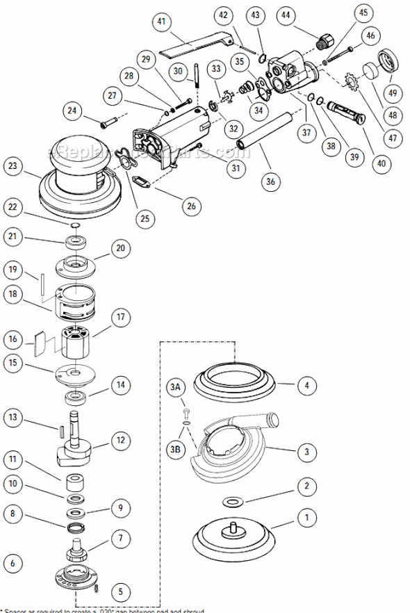 Page A Diagram and Parts List for 10422  Dynabrade Sander Polisher