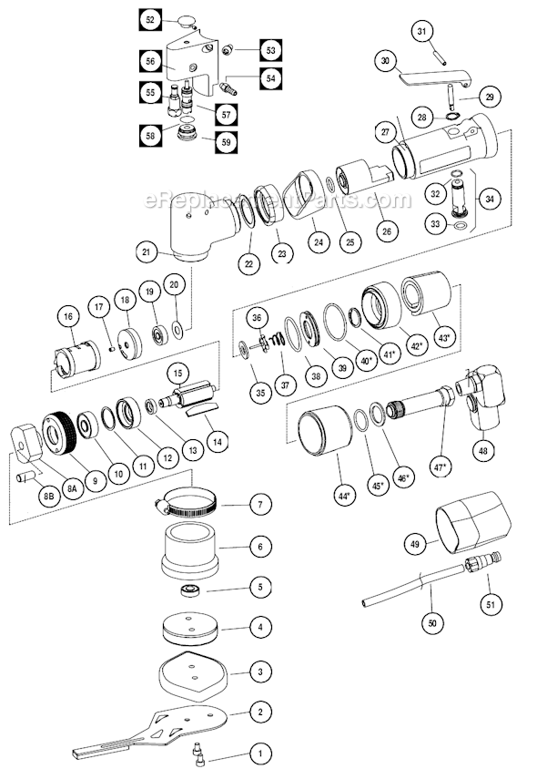 Page A Diagram and Parts List for 10821  Dynabrade Sander Polisher