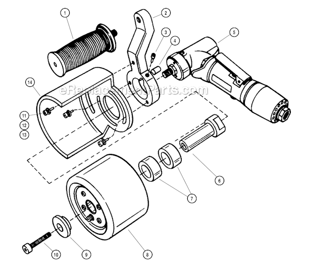 Main Assembly Diagram and Parts List for 13301  Dynabrade Sander Polisher