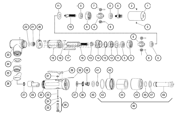 Motor Assembly Diagram and Parts List for 13301  Dynabrade Sander Polisher