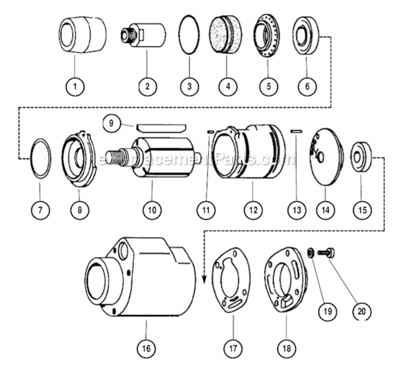 Air Motor Diagram and Parts List for 14303  Dynabrade Bandfile