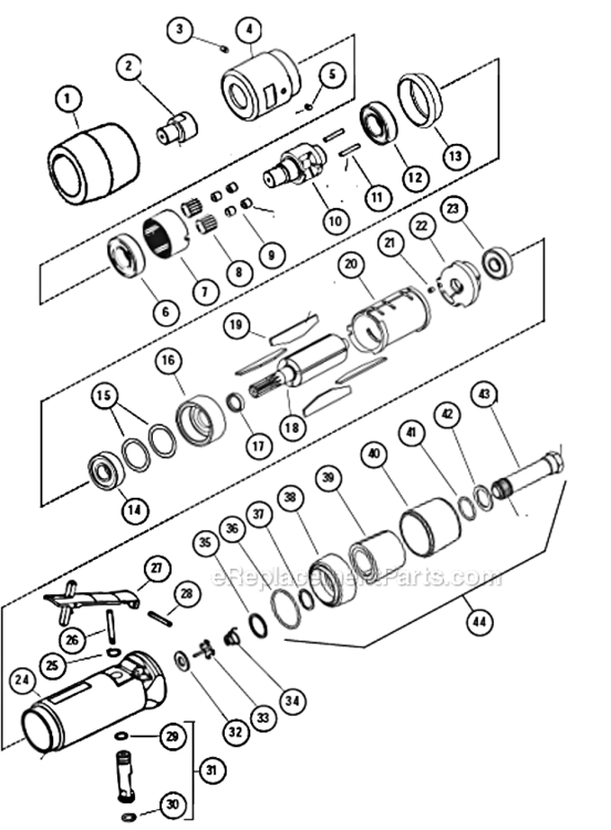 Air Motor Diagram and Parts List for 14311  Dynabrade Bandfile