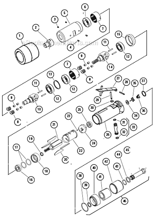 Air Motor Diagram and Parts List for 14312  Dynabrade Bandfile