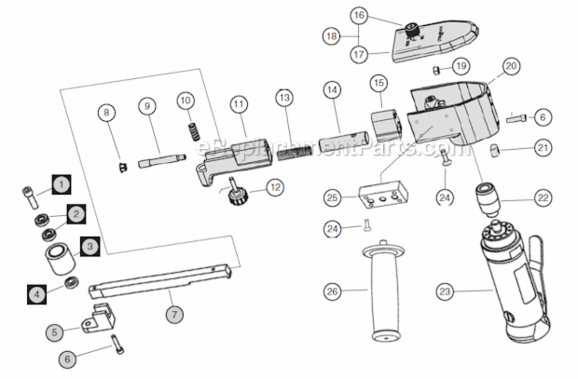 Main Assembly Diagram and Parts List for 15360  Dynabrade Bandfile
