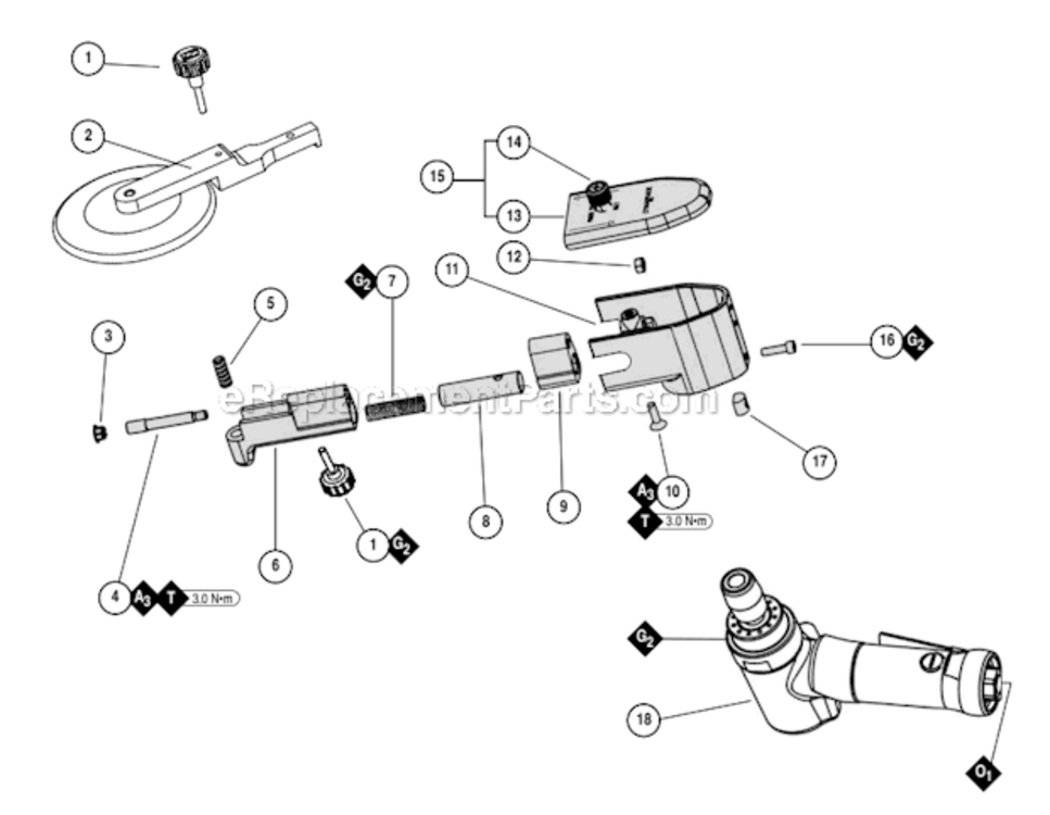 Main Assembly Diagram and Parts List for 15420  Dynabrade Bandfile