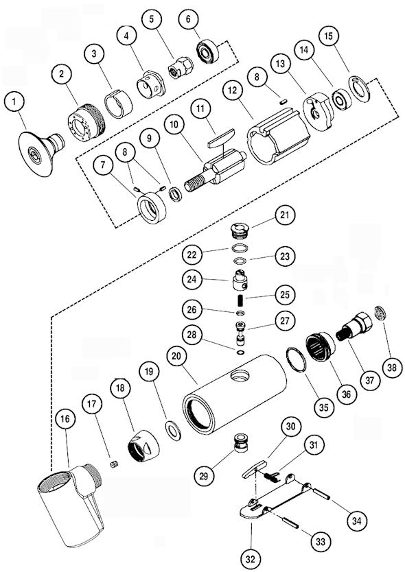 Page A Diagram and Parts List for 18180  Dynabrade Sander Polisher