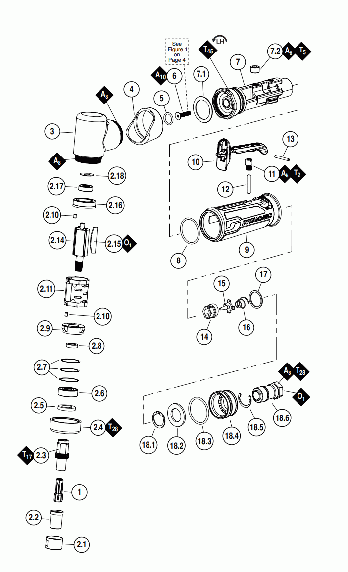 Section 1 Diagram and Parts List for 48336  Dynabrade Grinder