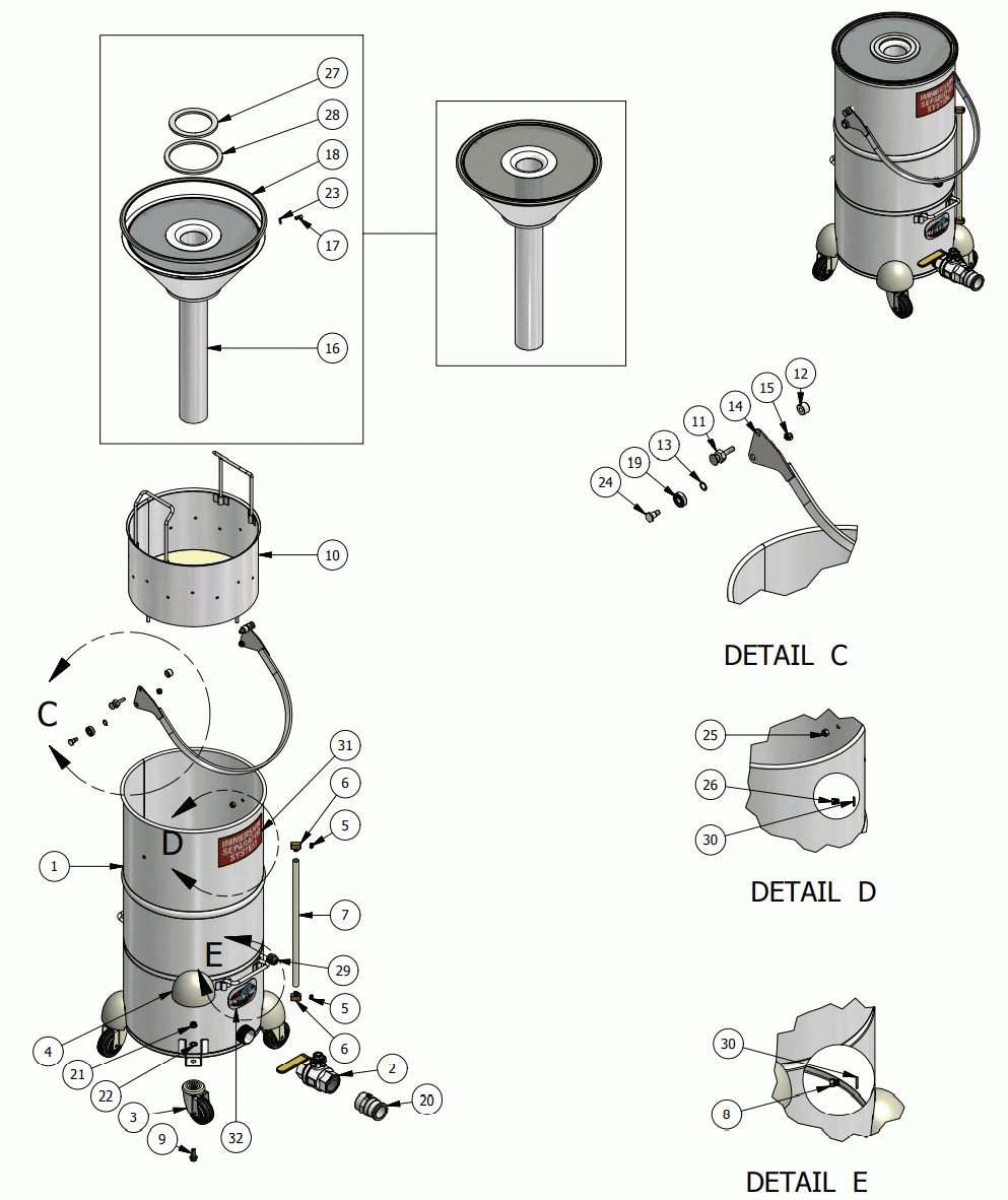 TANK Diagram and Parts List for IT-85L  Dynabrade Dust Collector