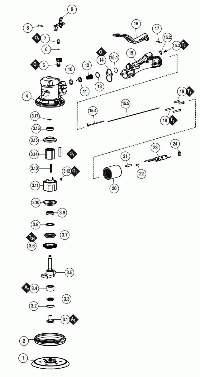 Section 1 Diagram and Parts List for 58600  Dynabrade Sander