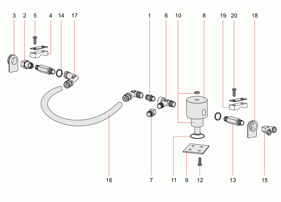 Pneumatic Tool Supply Line Diagram and Parts List for 61408  Dynabrade Dust Collector