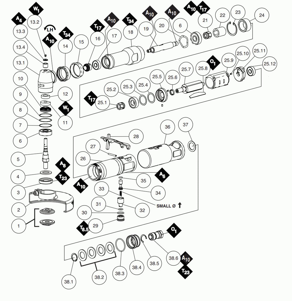 Section 1 Diagram and Parts List for 54743  Dynabrade Grinder