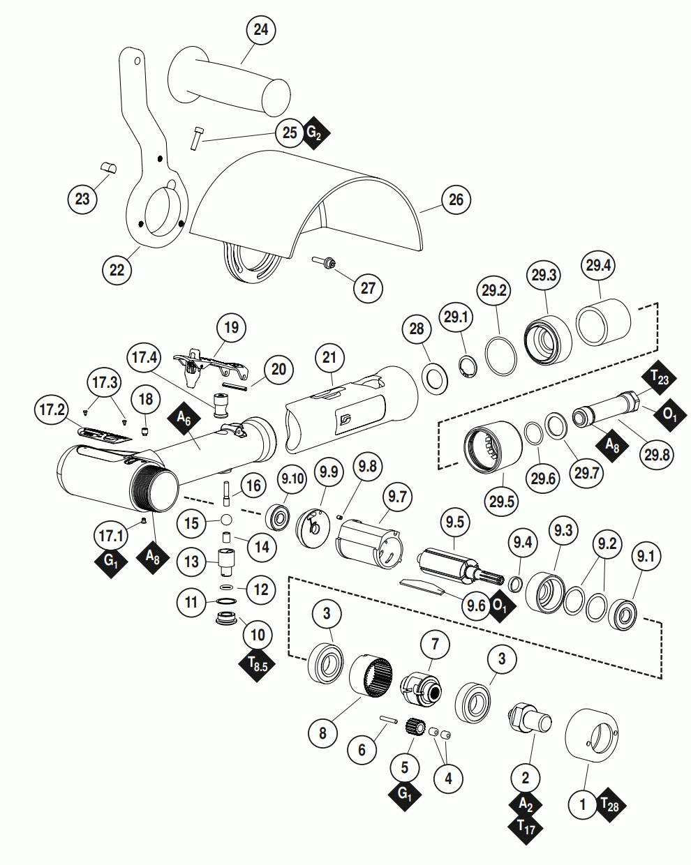 Section 1 Diagram and Parts List for 13402  Dynabrade Sander Polisher
