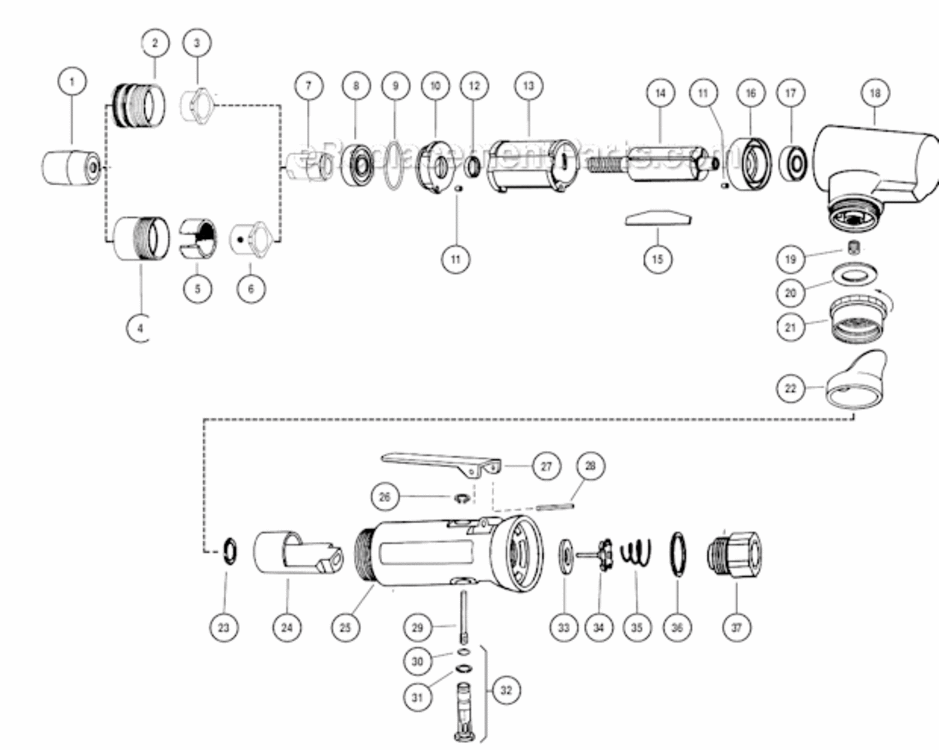 Air Motor Diagram and Parts List for 40320  Dynabrade Bandfile