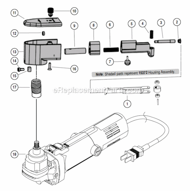 Housing Assembly Diagram and Parts List for 40501  Dynabrade Bandfile