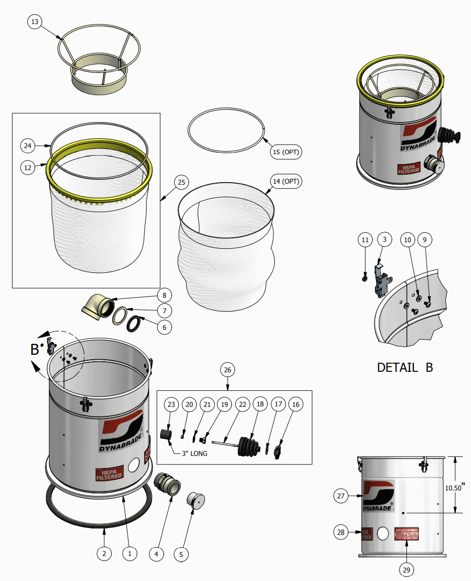 MIDDLE RING Diagram and Parts List for EXP1-20DTMFSCSA  Dynabrade Dust Collector
