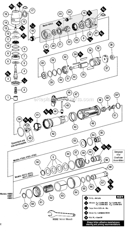 Page A Diagram and Parts List for 46001  Dynabrade Grinder