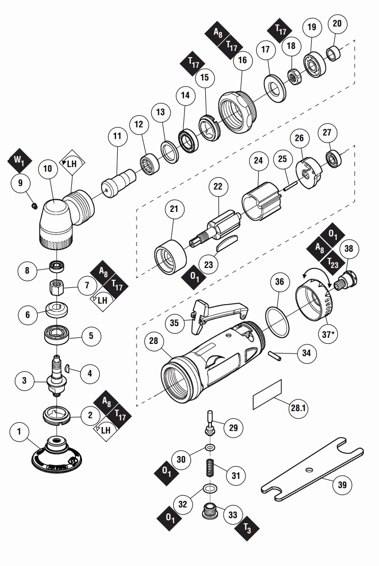 Section 1 Diagram and Parts List for DS32  Dynabrade Sander