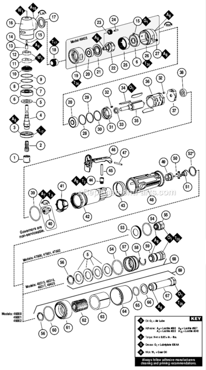 Page A Diagram and Parts List for 47800  Dynabrade Grinder