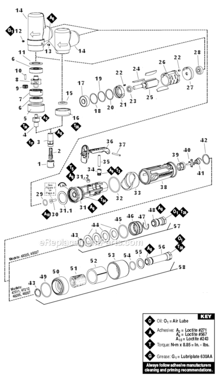 Page A Diagram and Parts List for 48207  Dynabrade Grinder
