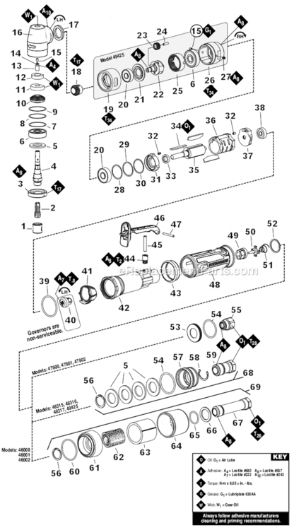 Page A Diagram and Parts List for 49425  Dynabrade Grinder