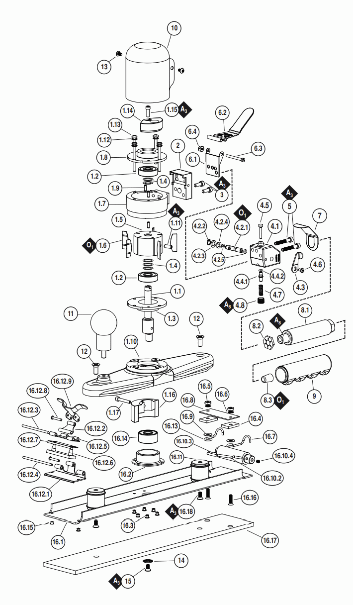 Section 1 Diagram and Parts List for FB8  Dynabrade Sander