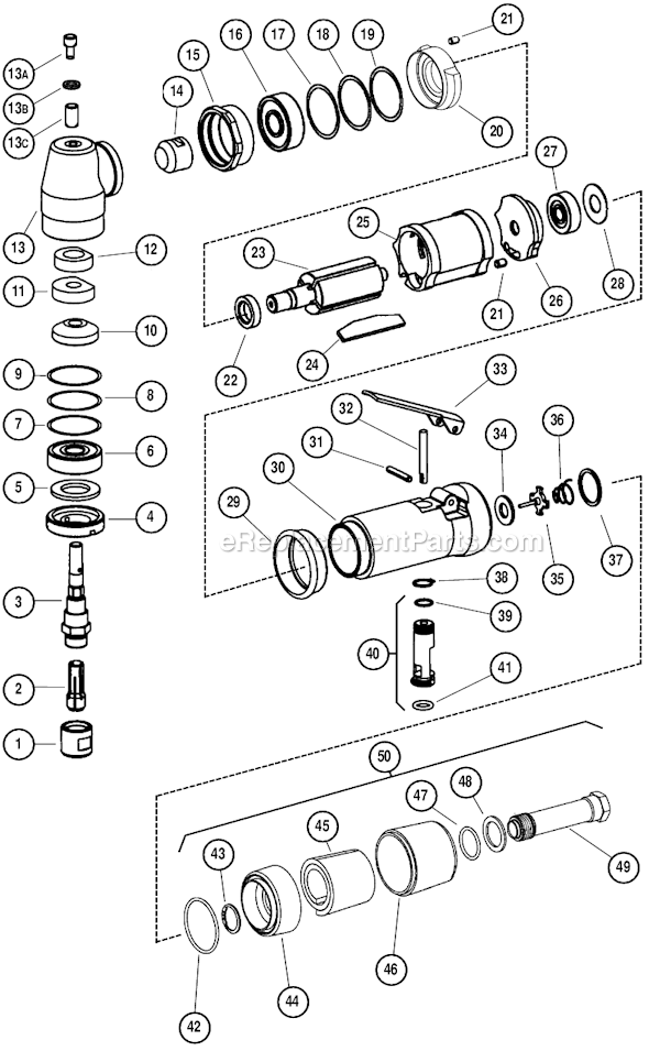 Page A Diagram and Parts List for 50001  Dynabrade Grinder