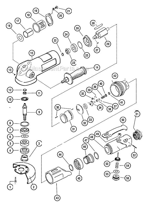 Page A Diagram and Parts List for 50350  Dynabrade Angle Grinder