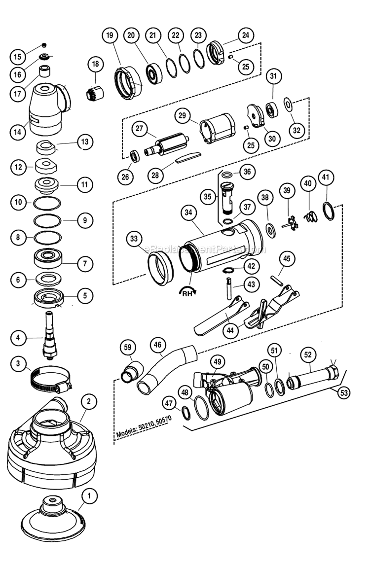 Page A Diagram and Parts List for 50570  Dynabrade Sander Polisher