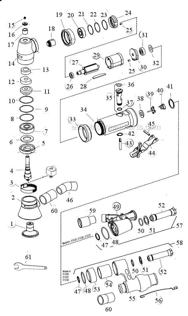 Page A Diagram and Parts List for 51227  Dynabrade Sander Polisher