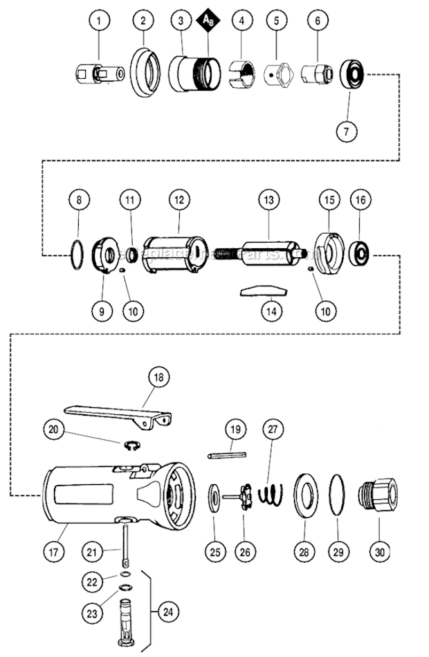 Page A Diagram and Parts List for 51301  Dynabrade Grinder
