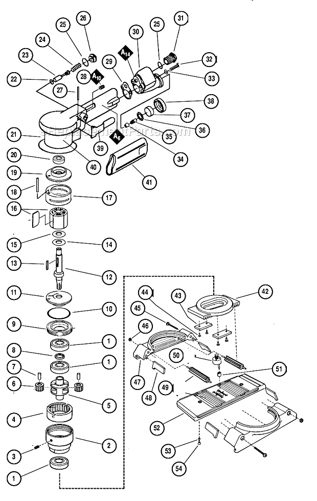 Page A Diagram and Parts List for 51350  Dynabrade Sander Polisher