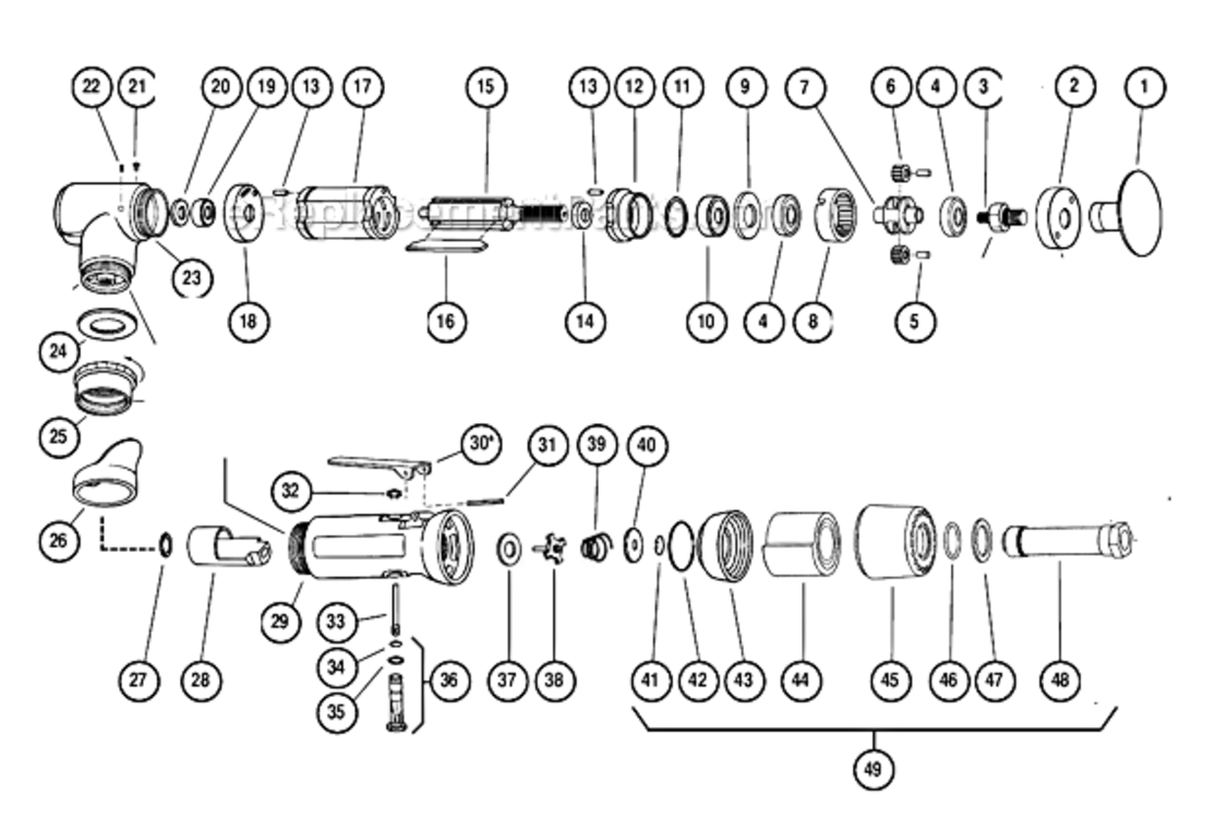 Page A Diagram and Parts List for 51402  Dynabrade Sander Polisher