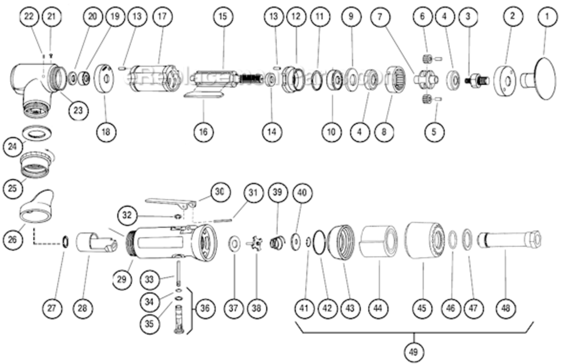 Page A Diagram and Parts List for 51405  Dynabrade Sander Polisher