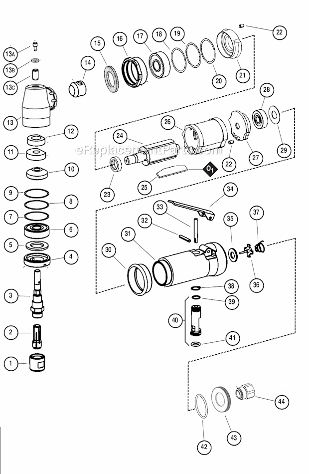 Page A Diagram and Parts List for 51804  Dynabrade Grinder