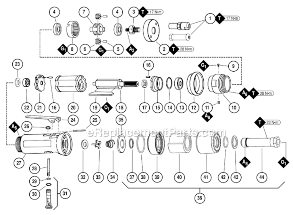 Page A Diagram and Parts List for 52051  Dynabrade Sander Polisher